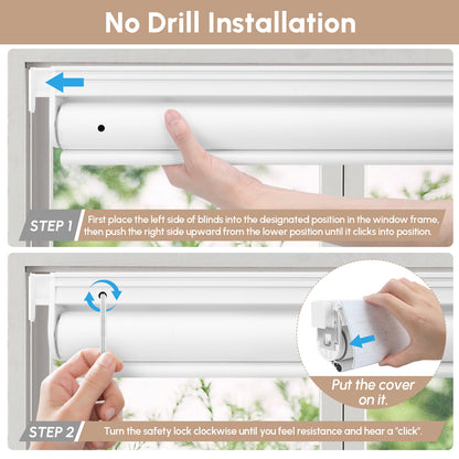 Kincmo No Drill & Drill Roller Shades, Motorized 100% Blackout - All Colors