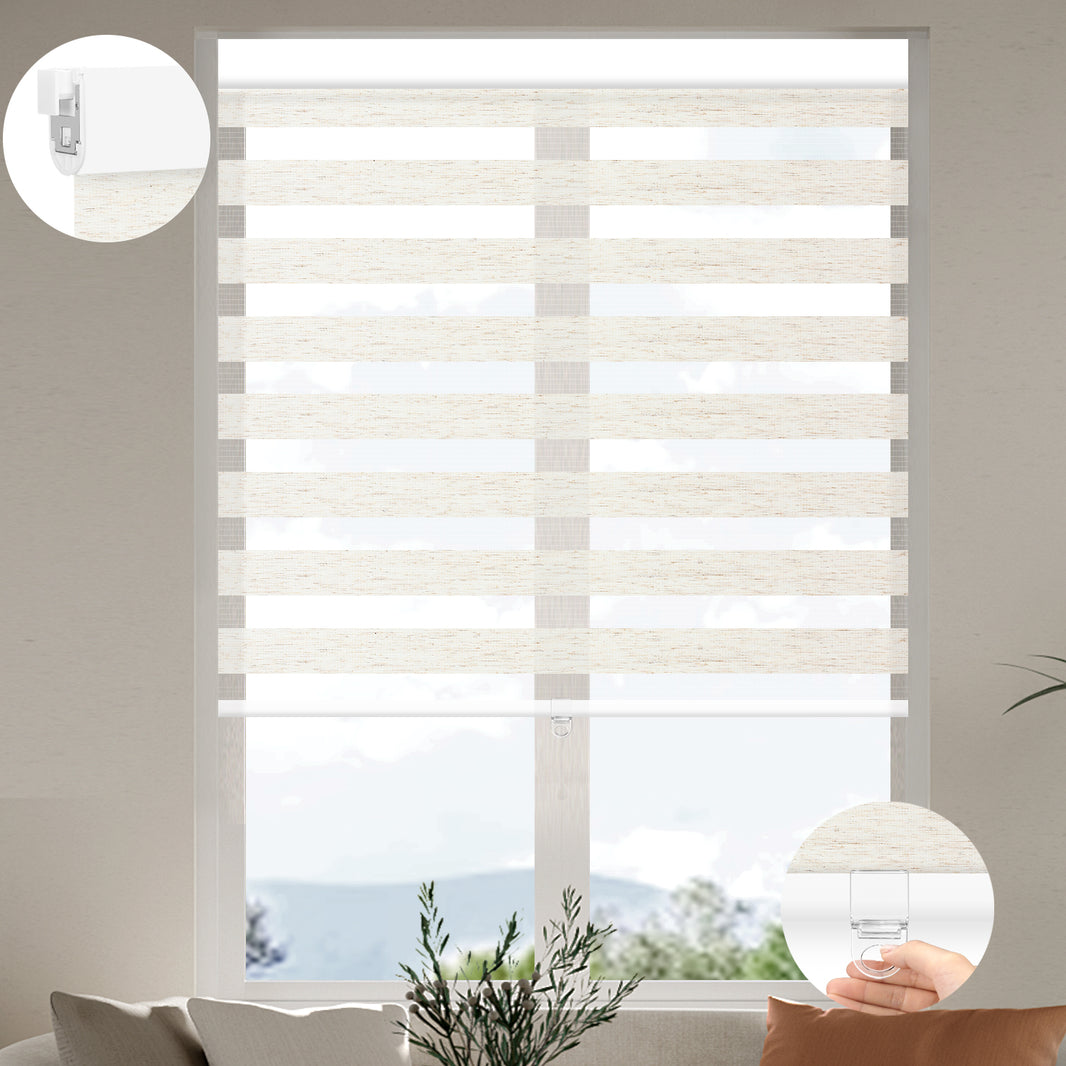 Kincmo No Drill Cordless Zebra Shades 75% Blackout - Linen