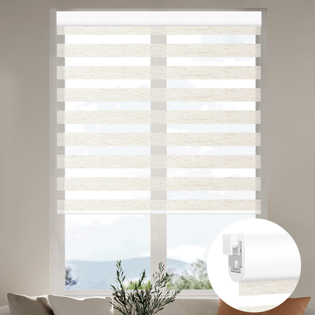 Kincmo No Drill Zebra Shades, Motorized 75% Blackout - Linen
