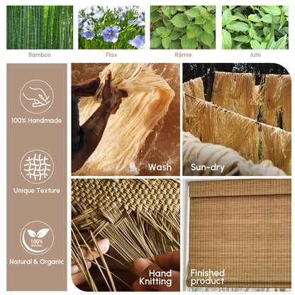 Kincmo Natural Jute Motorized Woven Wood Shades 50%/70%/100% Blackout - Designer