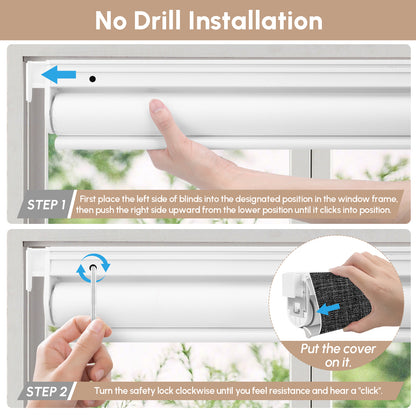 Kincmo No Drill Roller Shades, Motorized 100% Blackout - Dual Sided