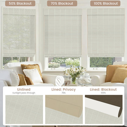 Kincmo Cordless 100% Bamboo Shades 50%/70%/100% Blackout - Pure Bamboo