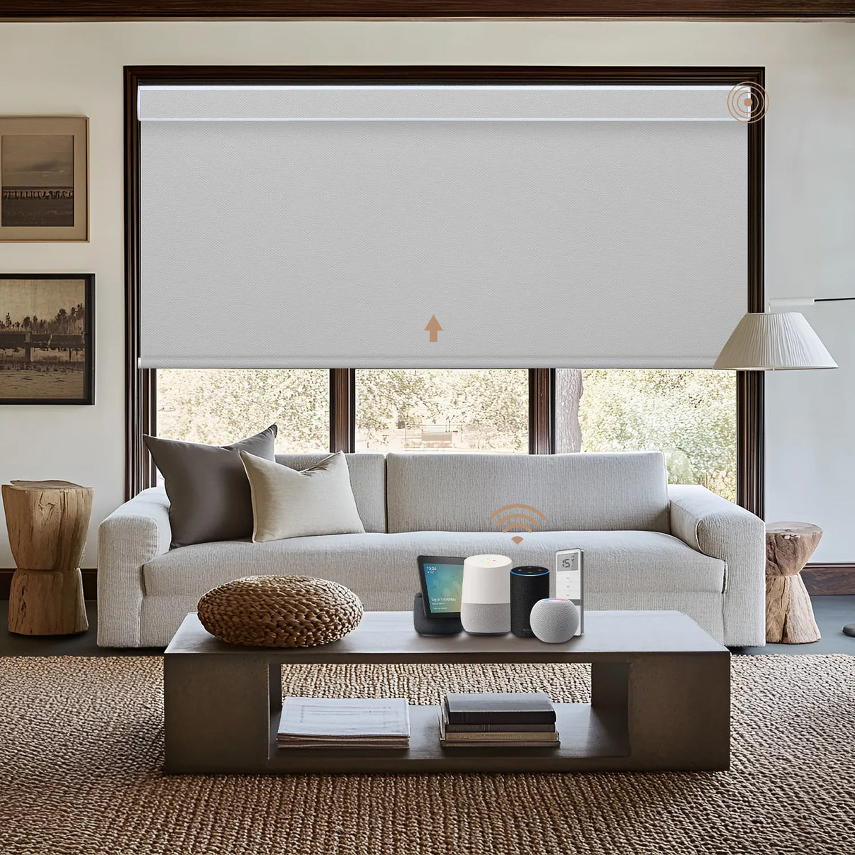 Kincmo No Drill Motorized Roller Shades 100% Blackout - Pure