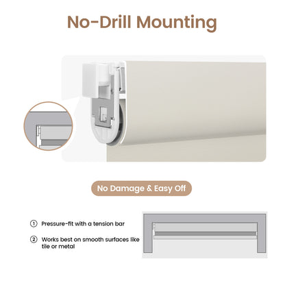 Kincmo No Drill Roller Shades, Motorized 100% Blackout - Pure