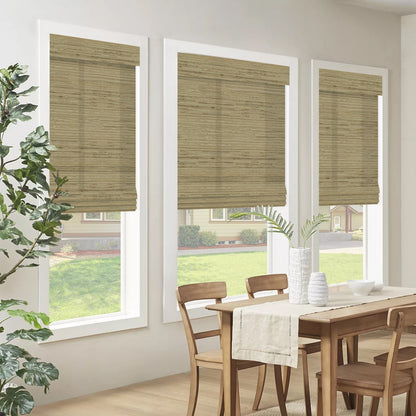 Kincmo Motorized Woven Wood Shades 50%/70%/100% Blackout - Natural Rustic