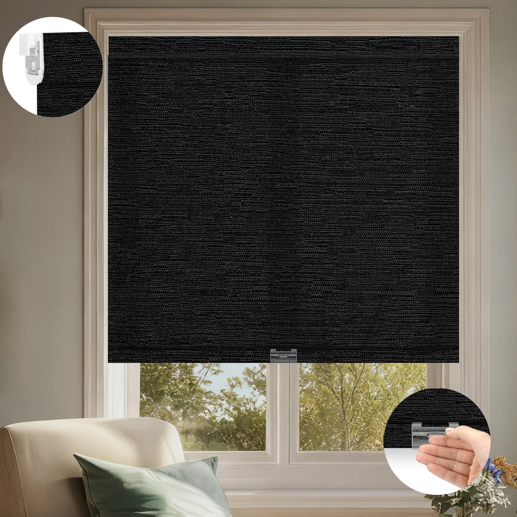 Kincmo No Drill Cordless Light Filtering Roller Shades 75% Blackout - Aqua Waves