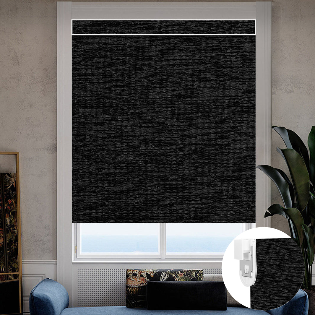 Kincmo No Drill Roller Shades, Motorized 100% Blackout - Aqua Waves