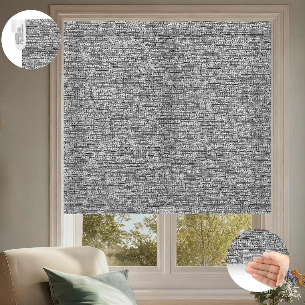 Kincmo No Drill Cordless Light Filtering Roller Shades 75% Blackout - Aqua Waves