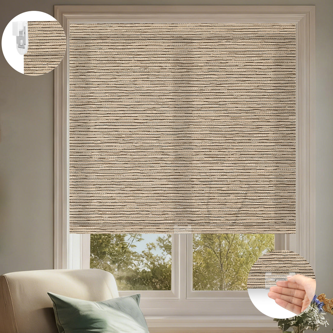 Kincmo No Drill Cordless Light Filtering Roller Shades 75% Blackout - Aqua Waves