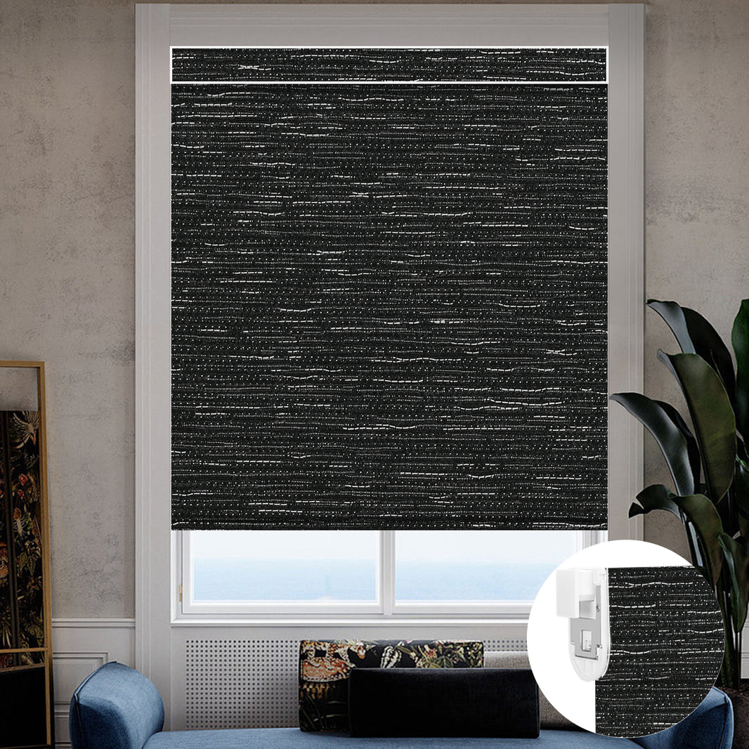 Kincmo No Drill Roller Shades, Motorized 100% Blackout - Aqua Waves