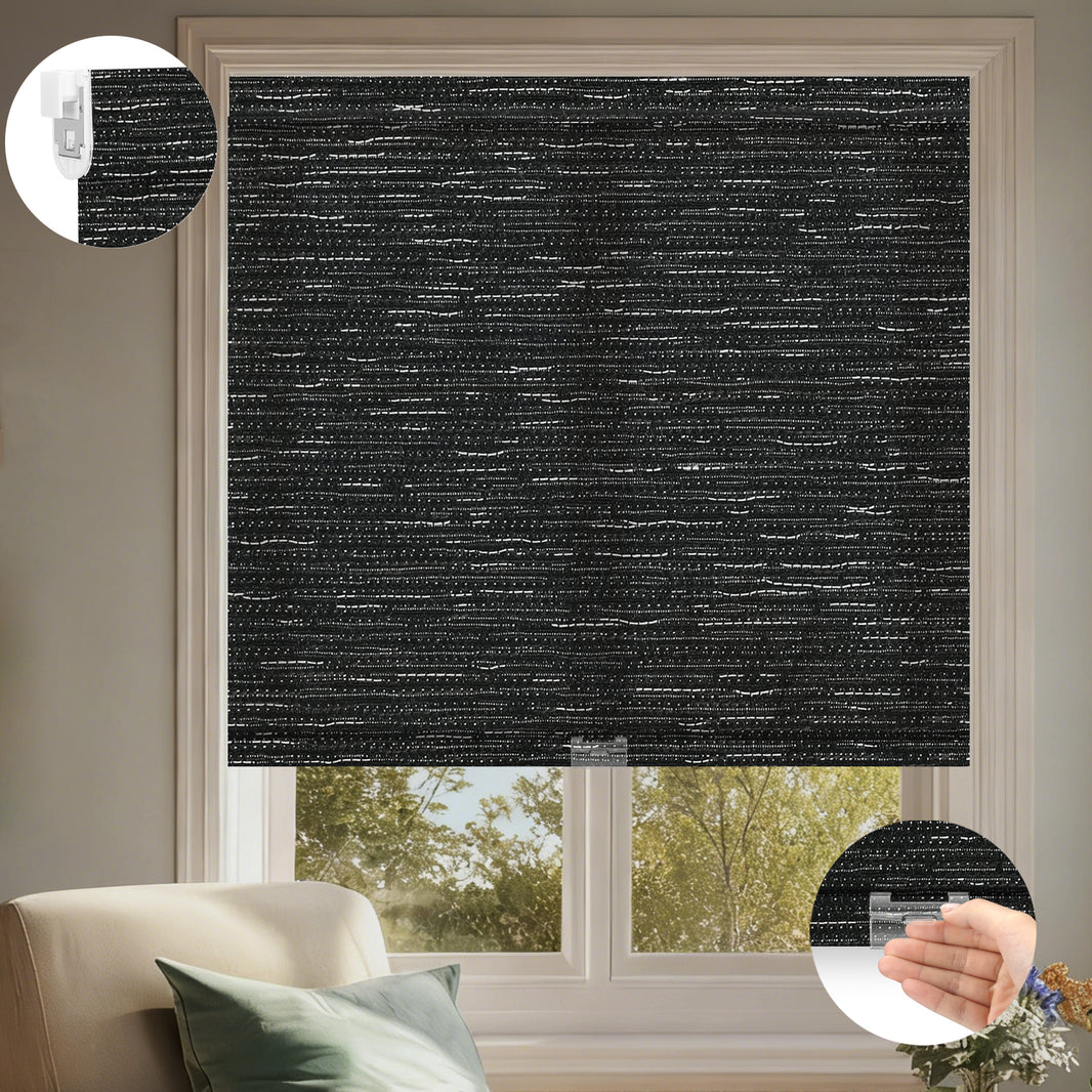 Kincmo No Drill Cordless Light Filtering Roller Shades 75% Blackout - Aqua Waves
