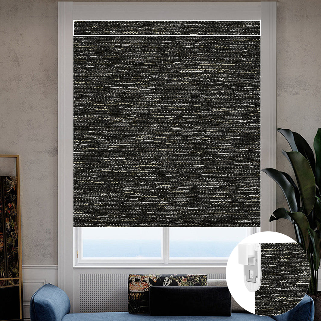 Kincmo No Drill Roller Shades, Motorized 100% Blackout - Aqua Waves