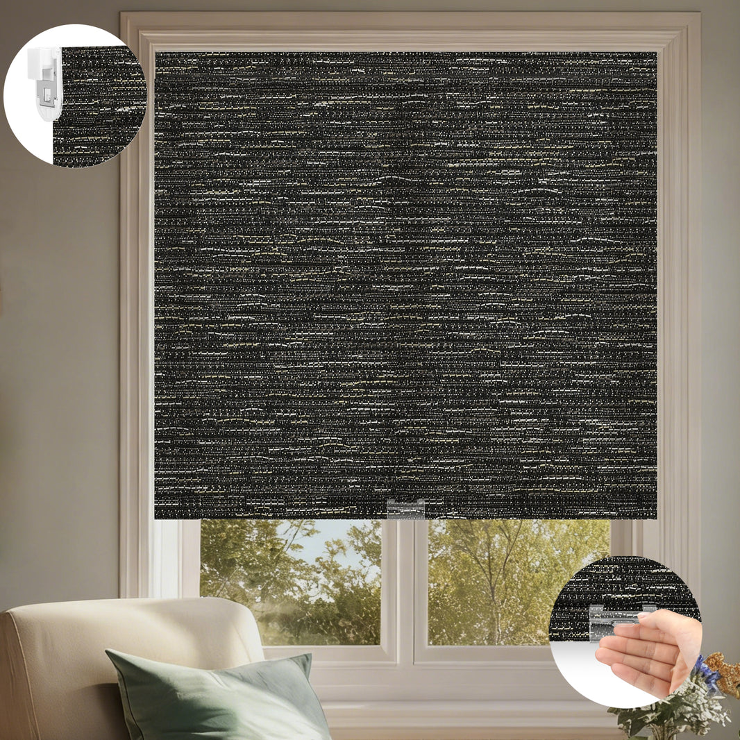 Kincmo No Drill Cordless Light Filtering Roller Shades 75% Blackout - Aqua Waves