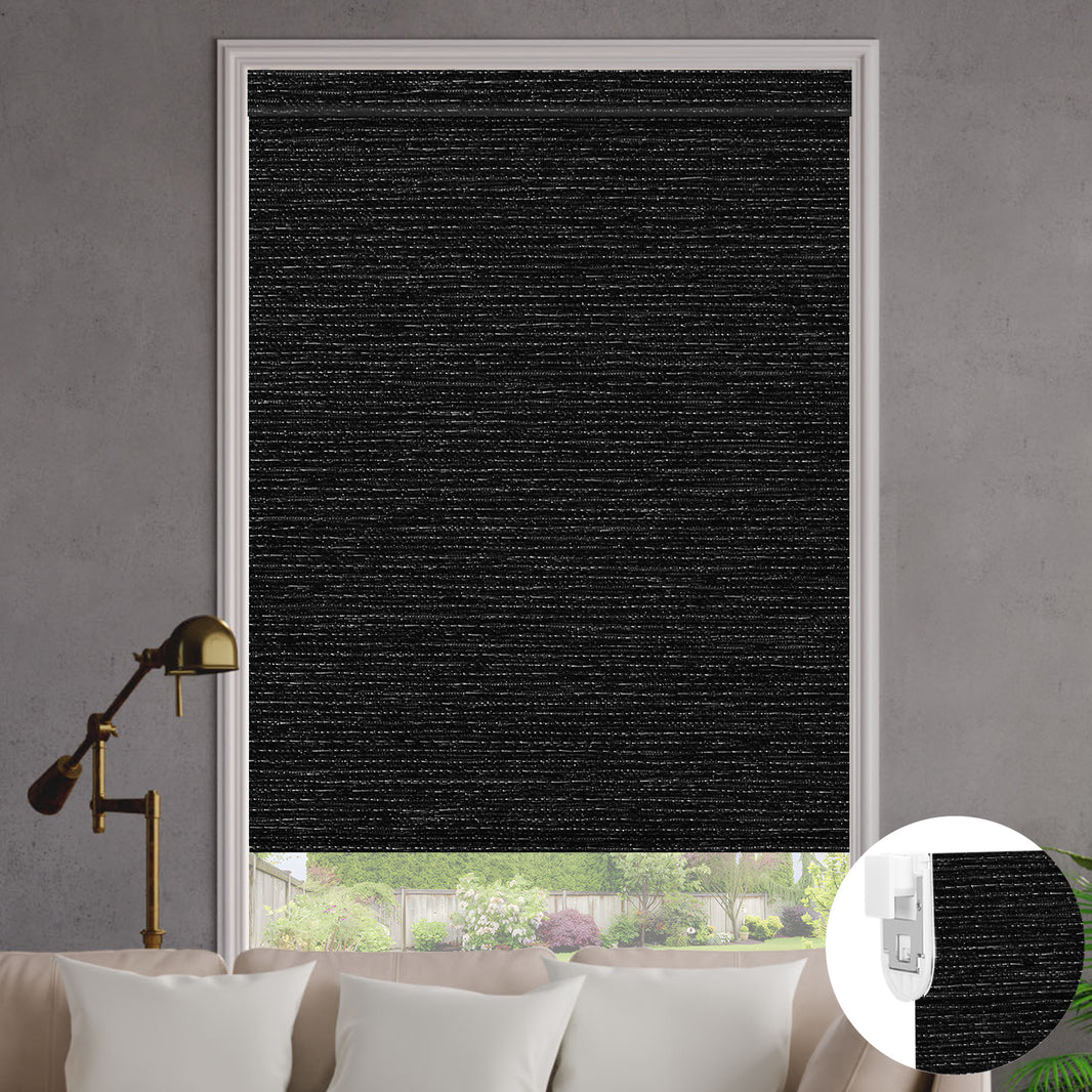 Kincmo No Drill Roller Shades, Motorized 100% Blackout - Atlantic