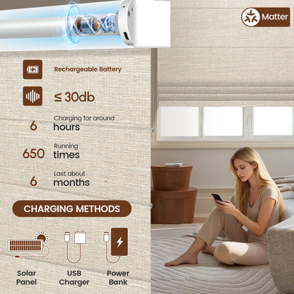 Kincmo Motorized Roman Shades 100% Blackout - Aurora