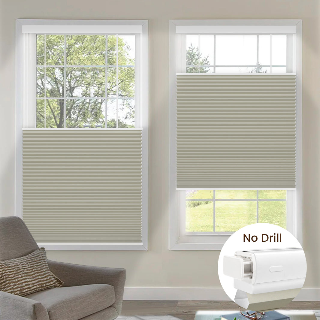 Kincmo No Drill Top Down Bottom Up Cellular Shades, Motorized 100% Blackout