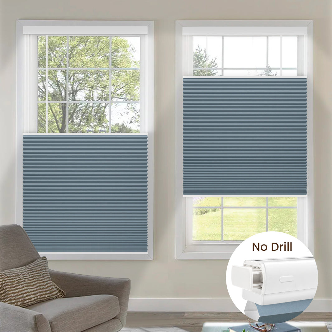 Kincmo No Drill Top Down Bottom Up Cellular Shades, Motorized 100% Blackout