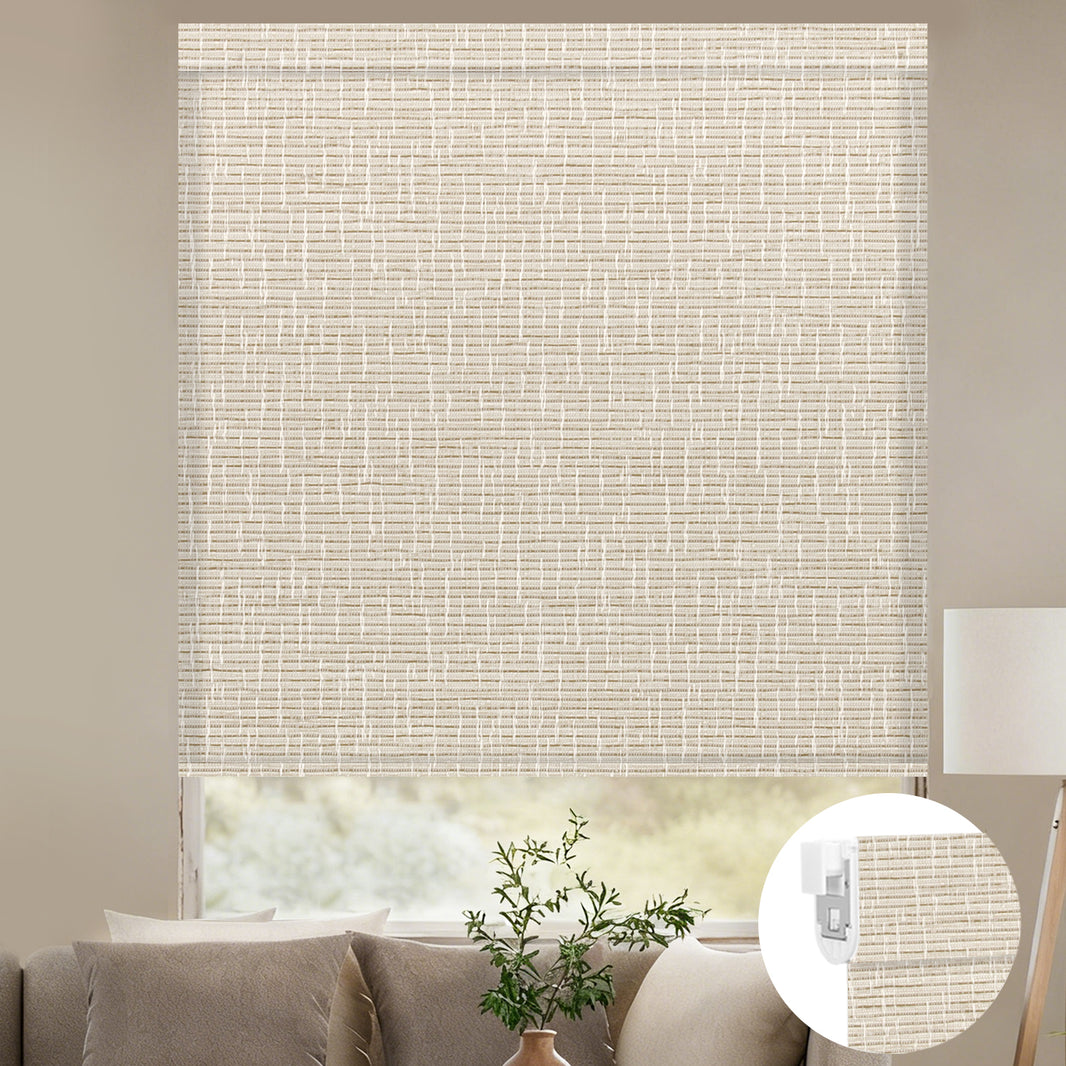 Kincmo No Drill Roller Shades, Motorized 75% Blackout Light Filtering - Classic