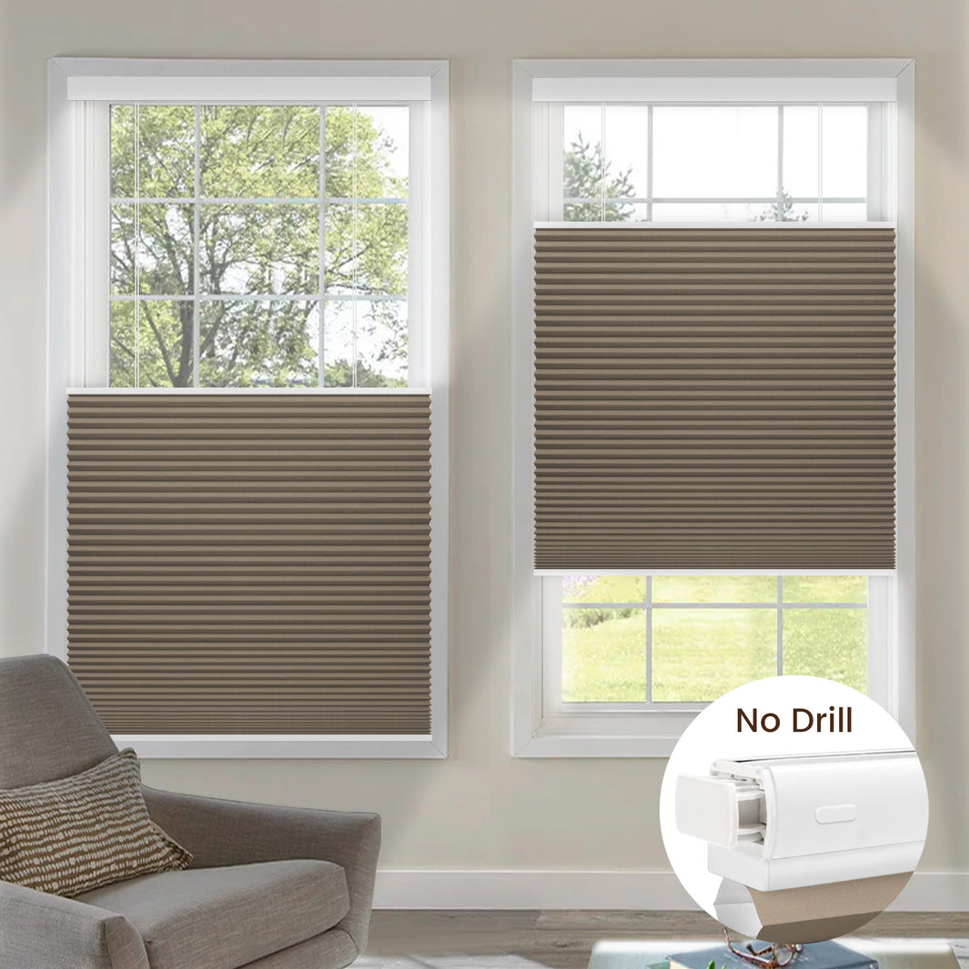 Kincmo No Drill Top Down Bottom Up Cellular Shades, Motorized 100% Blackout
