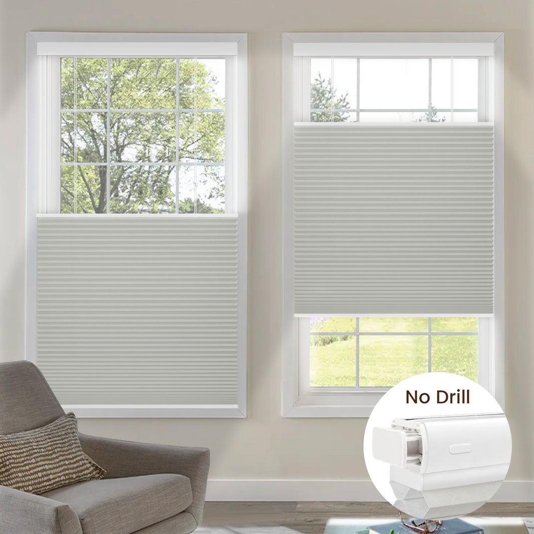 Kincmo No Drill Top Down Bottom Up Cellular Shades, Motorized 100% Blackout | Double Cell