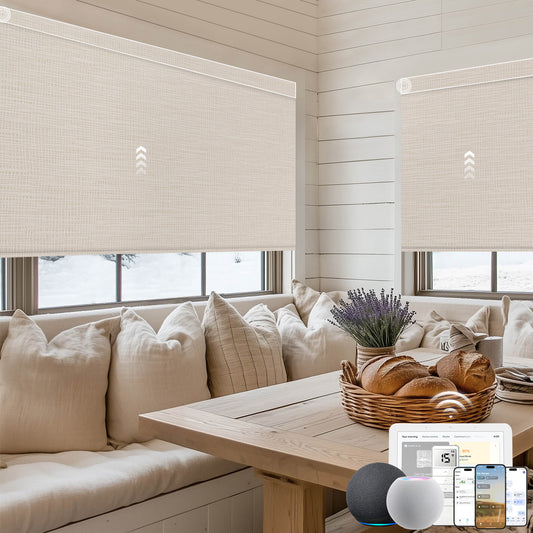 Kincmo No Drill Motorized Roller Shades 100% Blackout - Weave