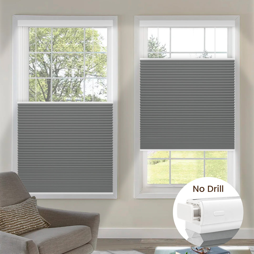 Kincmo No Drill Top Down Bottom Up Cellular Shades, Motorized 100% Blackout | Double Cell