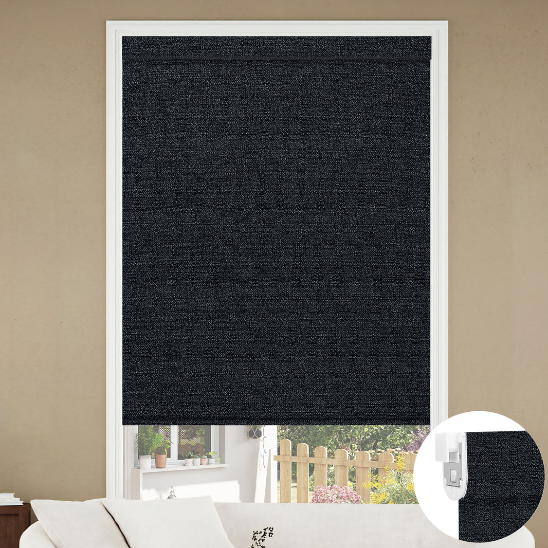Kincmo No Drill Roller Shades, Motorized 100% Blackout - Eclipse