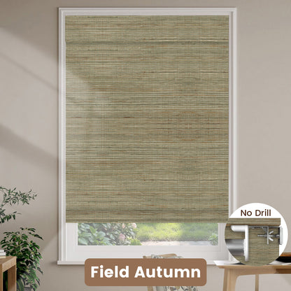 Kincmo No Drill Woven Wood Shades, Motorized 50%/70%/100% Blackout - Designer