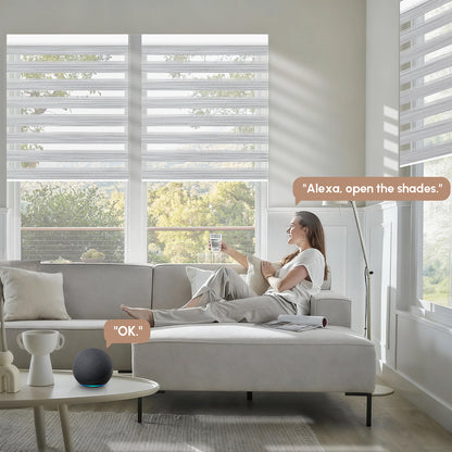 Kincmo No Drill Zebra Shades, Motorized 90% Blackout - Flow