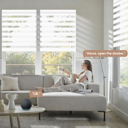 Kincmo No Drill Zebra Shades, Motorized 100% Blackout - Gentle