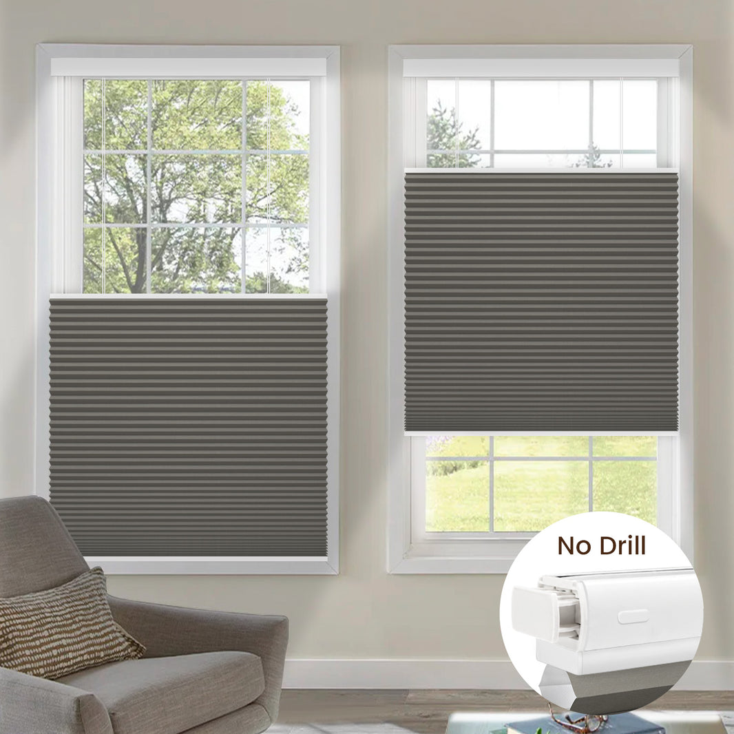 Kincmo No Drill Top Down Bottom Up Cellular Shades, Motorized 100% Blackout