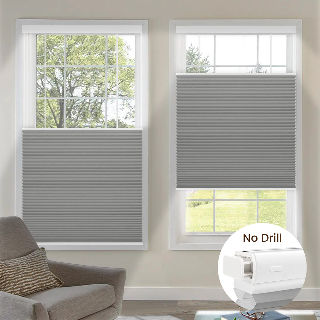 Kincmo No Drill Top Down Bottom Up Cellular Shades, Motorized 100% Blackout | Double Cell