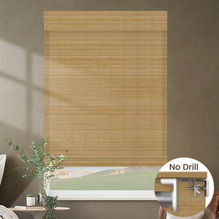 Kincmo No Drill 100% Bamboo Shades, Motorized 50%/70%/100% Blackout - Pure Bamboo