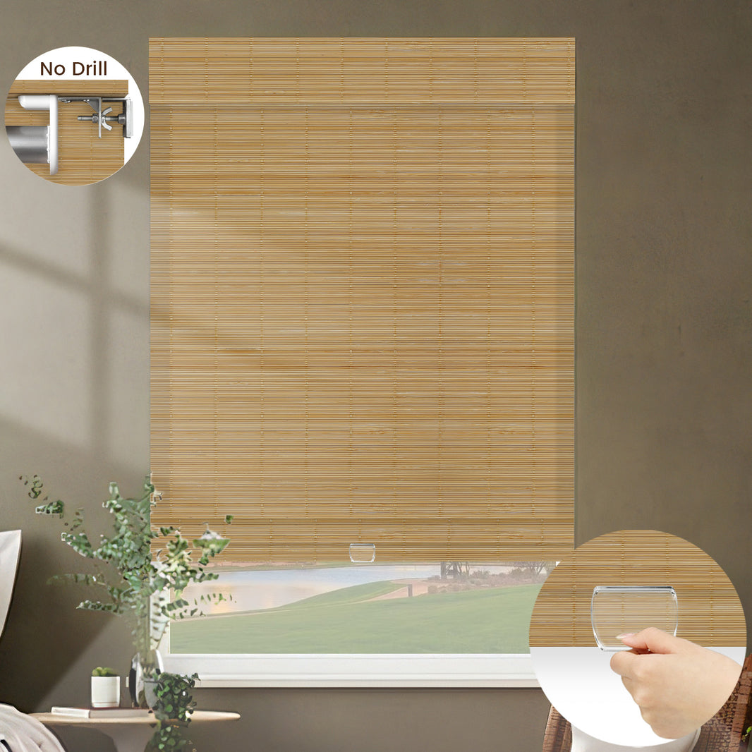 Kincmo No Drill Cordless 100% Bamboo Shades 50%/70%/100% Blackout - Pure Bamboo