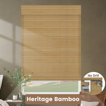 Kincmo No Drill 100% Bamboo Shades, Motorized 50%/70%/100% Blackout - Pure Bamboo