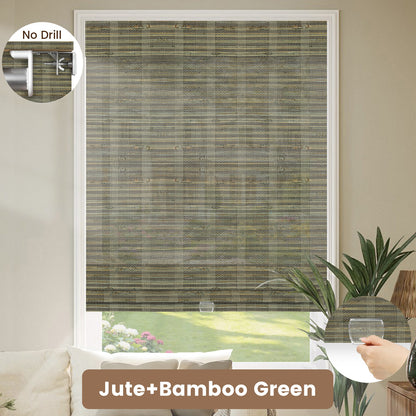 Kincmo No Drill Cordless Woven Wood Shades 50%/70%/100% Blackout - Organic Texture