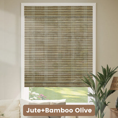 Kincmo Motorized Woven Wood Shades 50%/70%/100% Blackout - Organic Texture