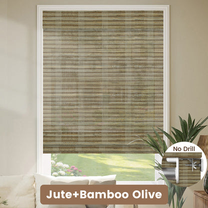 Kincmo No Drill Woven Wood Shades, Motorized 50%/70%/100% Blackout - Organic Texture