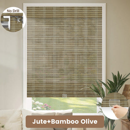 Kincmo No Drill Cordless Woven Wood Shades 50%/70%/100% Blackout - Organic Texture