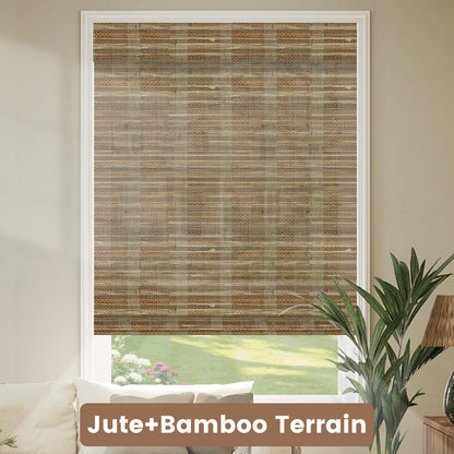 Kincmo Motorized Woven Wood Shades 50%/70%/100% Blackout - Organic Texture