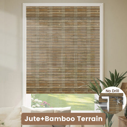 Kincmo No Drill Woven Wood Shades, Motorized 50%/70%/100% Blackout - Organic Texture