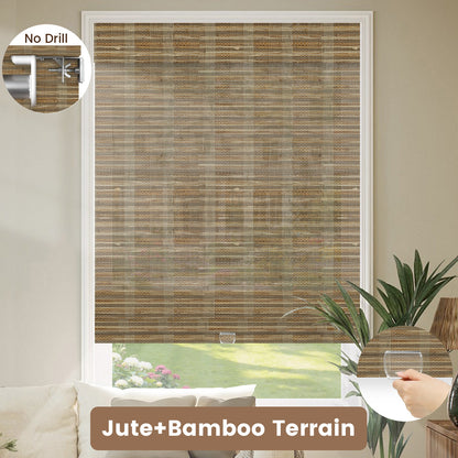 Kincmo No Drill Cordless Woven Wood Shades 50%/70%/100% Blackout - Organic Texture