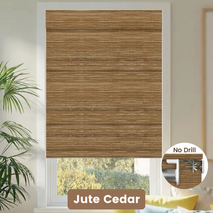 Kincmo No Drill Woven Wood Shades, Motorized 50%/70%/100% Blackout - Natural Rustic