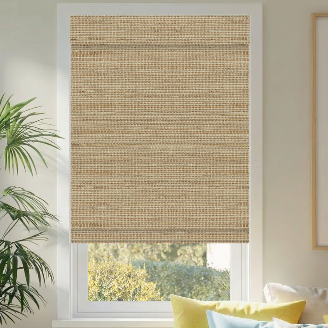 Kincmo Motorized Woven Wood Shades 50%/70%/100% Blackout - Natural Rustic