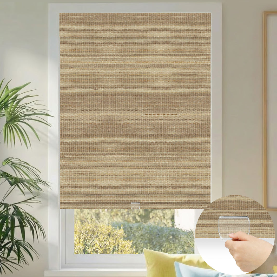 Kincmo Cordless Woven Wood Shades 50%/70%/100% Blackout - Natural Rustic