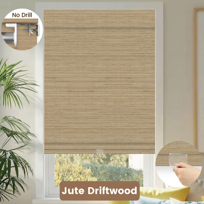 Kincmo No Drill Cordless Woven Wood Shades 50%/70%/100% Blackout - Natural Rustic