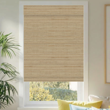 Kincmo Motorized Woven Wood Shades 50%/70%/100% Blackout - Natural Rustic
