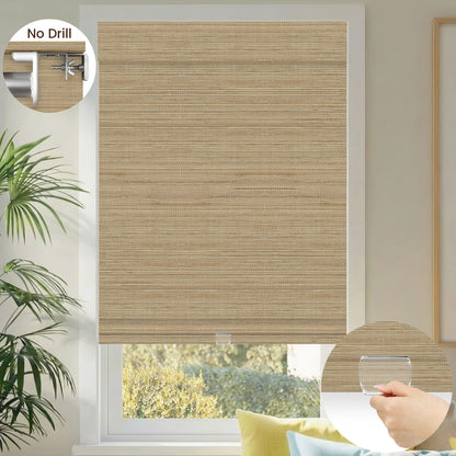 Kincmo No Drill Cordless Woven Wood Shades 50%/70%/100% Blackout - Natural Rustic