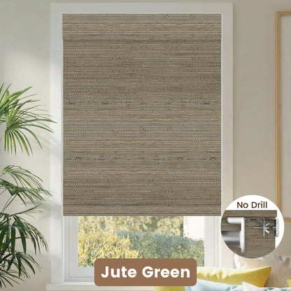 Kincmo No Drill Woven Wood Shades, Motorized 50%/70%/100% Blackout - Natural Rustic