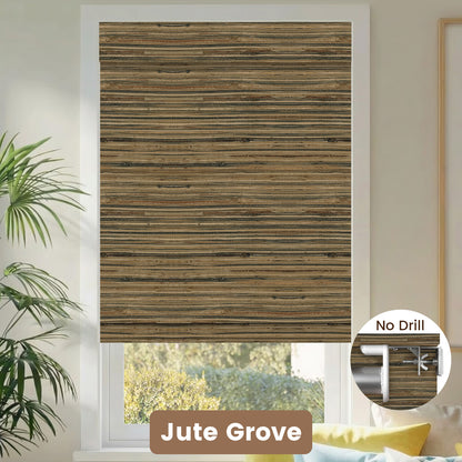 Kincmo No Drill Woven Wood Shades, Motorized 50%/70%/100% Blackout - Natural Rustic